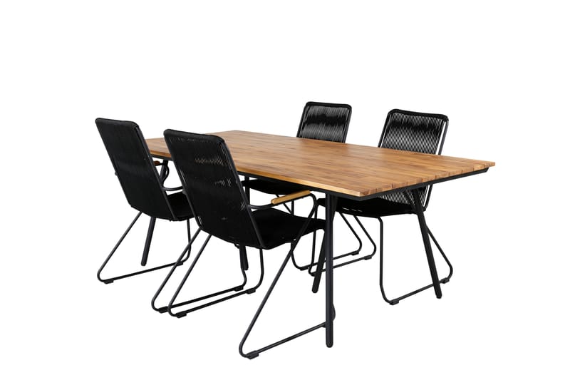 Chan Matgrupp Utomhus 200cm + 4 Bois Karmstolar - Svart/Brun - Utemöbler - Utegrupp - Matgrupper utomhus