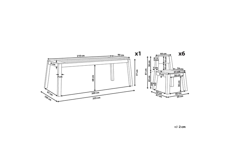 Coteto Matgrupp Utomhus 225 cm + 6 Utestolar - Akacia - Utemöbler - Utegrupp - Matgrupper utomhus