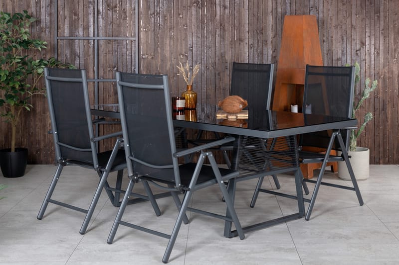 Dallas Matgrupp Utomhus 193cm + 4 Break Positionsstolar - Svart/Grå - Utemöbler - Utegrupp - Matgrupper utomhus