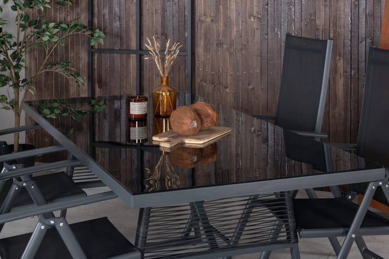 Dallas Matgrupp Utomhus 193cm + 4 Break Positionsstolar - Svart/Grå - Utemöbler - Utegrupp - Matgrupper utomhus