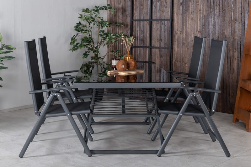 Dallas Matgrupp Utomhus 193cm + 4 Break Positionsstolar - Svart/Grå - Utemöbler - Utegrupp - Matgrupper utomhus