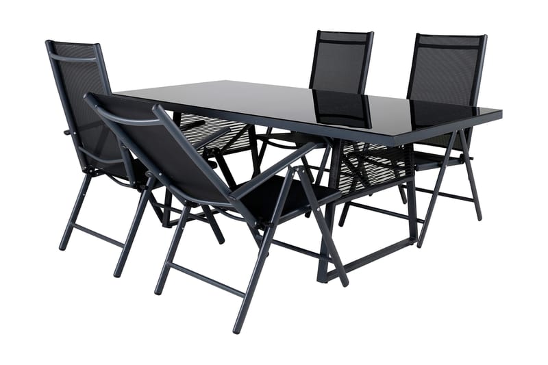 Dallas Matgrupp Utomhus 193cm + 4 Break Positionsstolar - Svart/Grå - Utemöbler - Utegrupp - Matgrupper utomhus