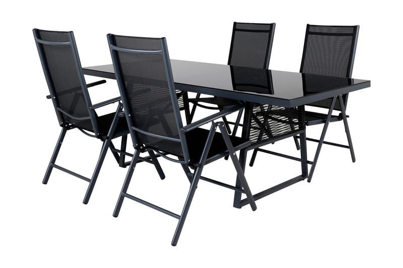 Dallas Matgrupp Utomhus 193cm + 4 Break Positionsstolar - Svart/Grå - Utemöbler - Utegrupp - Matgrupper utomhus