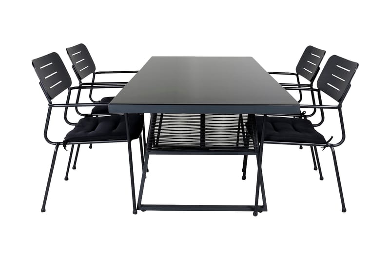 Dallas Matgrupp Utomhus 193cm + 4 Nicke Matstolar, Svart/Grå