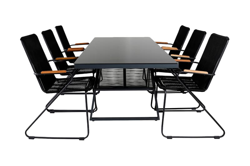 Dallas Matgrupp Utomhus 193cm + 6 Bois Karmstolar, Svart