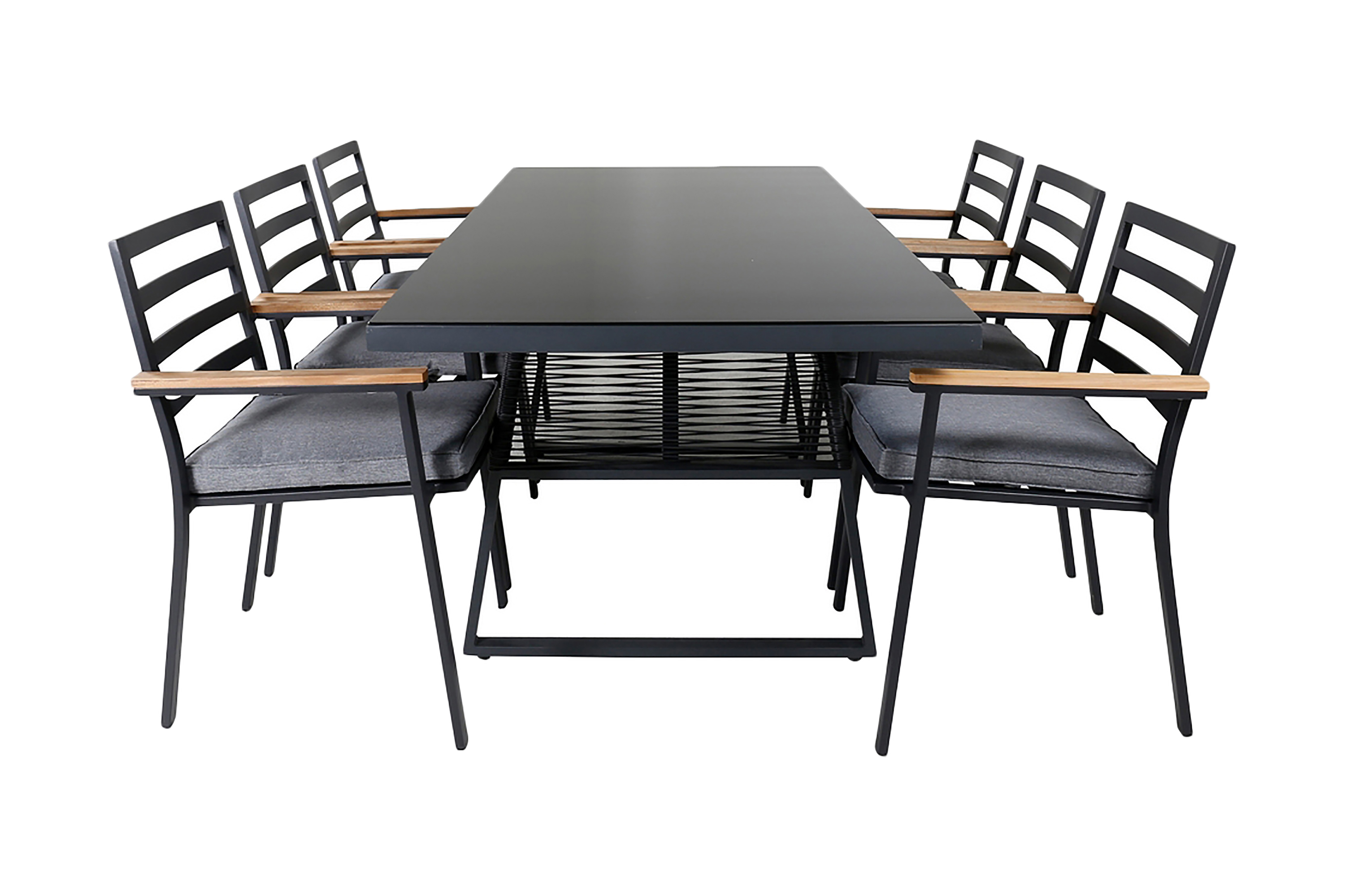dallas matgrupp utomhus 193cm + 6 brasilia karmstolar - svart/grå