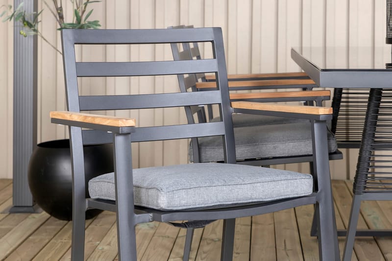 Dallas Matgrupp Utomhus 193cm + 6 Brasilia Karmstolar - Svart/Grå - Utemöbler - Utegrupp - Matgrupper utomhus