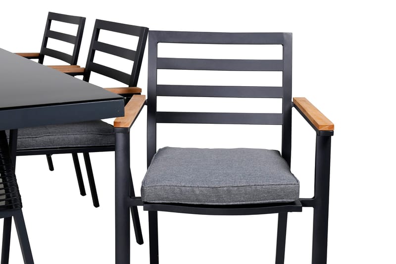 Dallas Matgrupp Utomhus 193cm + 6 Brasilia Karmstolar - Svart/Grå - Utemöbler - Utegrupp - Matgrupper utomhus