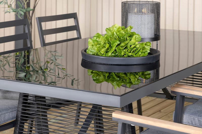 Dallas Matgrupp Utomhus 193cm + 6 Brasilia Karmstolar - Svart/Grå - Utemöbler - Utegrupp - Matgrupper utomhus