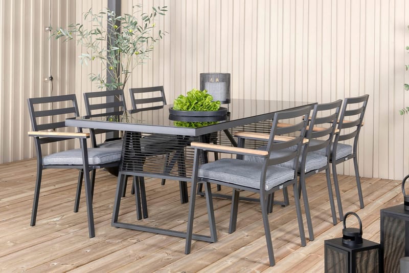 Dallas Matgrupp Utomhus 193cm + 6 Brasilia Karmstolar - Svart/Grå - Utemöbler - Utegrupp - Matgrupper utomhus