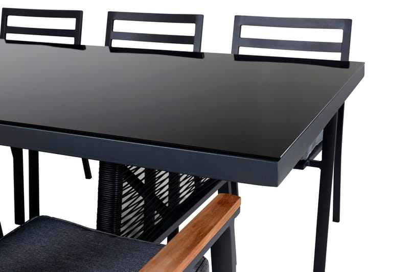 Dallas Matgrupp Utomhus 193cm + 6 Brasilia Karmstolar - Svart/Grå - Utemöbler - Utegrupp - Matgrupper utomhus