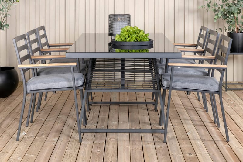 Dallas Matgrupp Utomhus 193cm + 6 Brasilia Karmstolar - Svart/Grå - Utemöbler - Utegrupp - Matgrupper utomhus