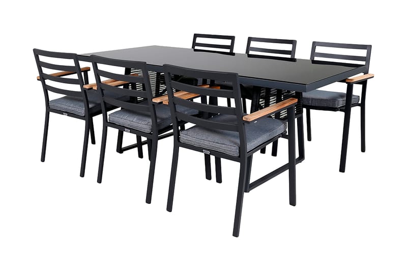 Dallas Matgrupp Utomhus 193cm + 6 Brasilia Karmstolar - Svart/Grå - Utemöbler - Utegrupp - Matgrupper utomhus
