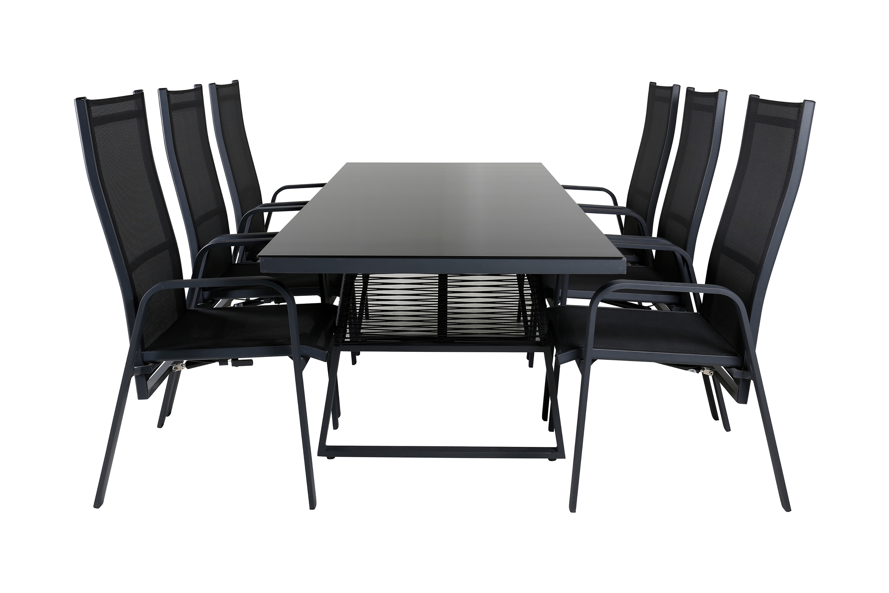 dallas matgrupp utomhus 193cm + 6 copacabana reclinerstolar - svart/grå