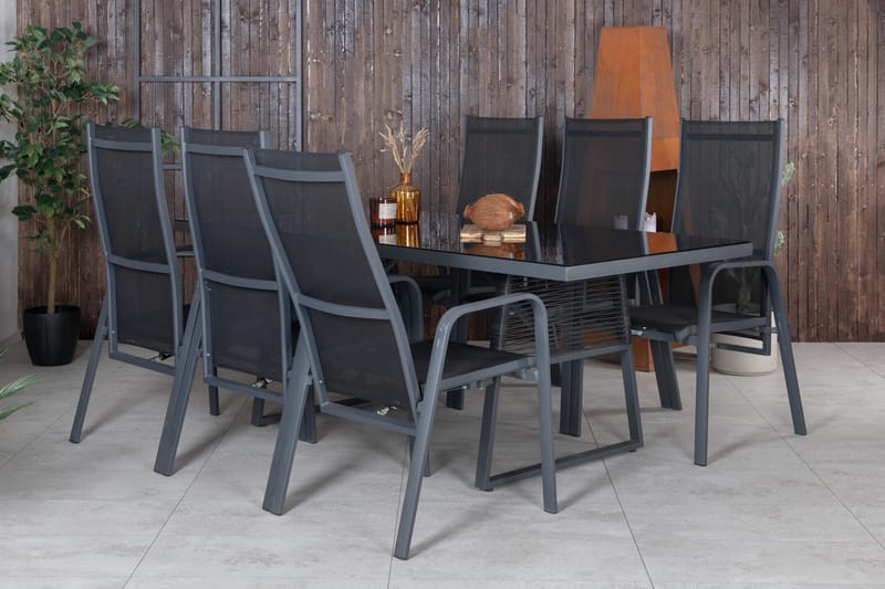 Dallas Matgrupp Utomhus 193cm + 6 Copacabana Reclinerstolar - Svart/Grå - Utemöbler - Utegrupp - Matgrupper utomhus