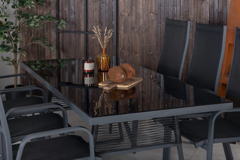 Dallas Matgrupp Utomhus 193cm + 6 Copacabana Reclinerstolar - Svart/Grå - Utemöbler - Utegrupp - Matgrupper utomhus