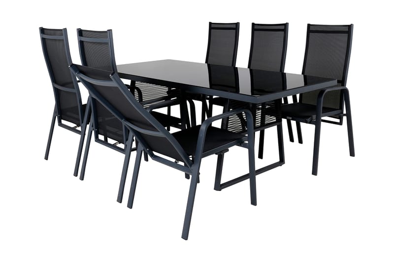 Dallas Matgrupp Utomhus 193cm + 6 Copacabana Reclinerstolar - Svart/Grå - Utemöbler - Utegrupp - Matgrupper utomhus