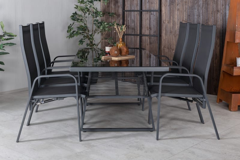 Dallas Matgrupp Utomhus 193cm + 6 Copacabana Reclinerstolar - Svart/Grå - Utemöbler - Utegrupp - Matgrupper utomhus