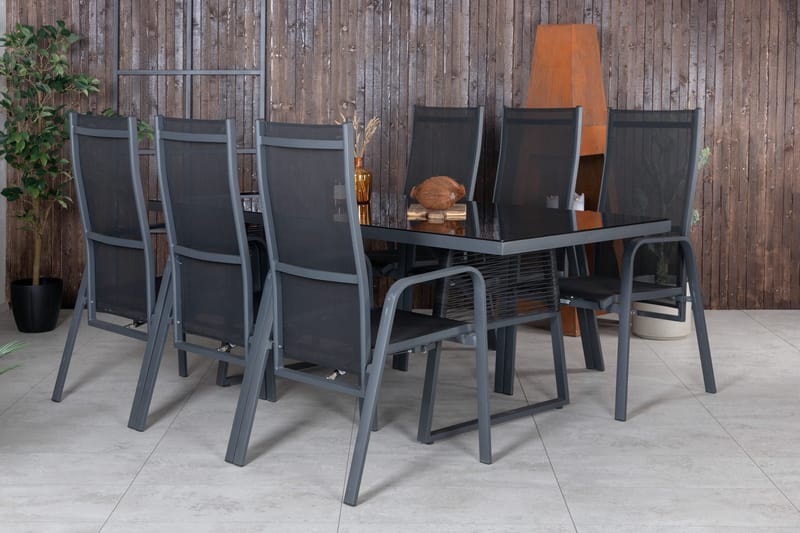 Dallas Matgrupp Utomhus 193cm + 6 Copacabana Reclinerstolar - Svart/Grå - Utemöbler - Utegrupp - Matgrupper utomhus