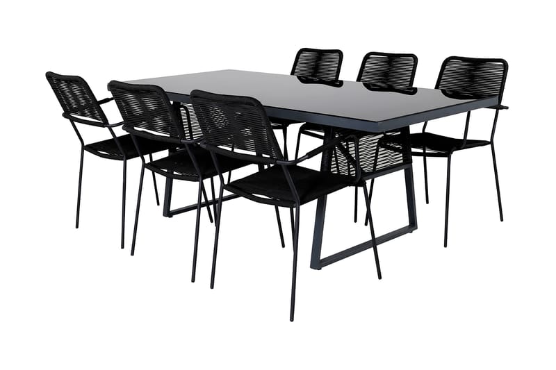 Dallas Matgrupp Utomhus 193cm + 6 Lindos Karmstolar - Svart - Utemöbler - Utegrupp - Matgrupper utomhus