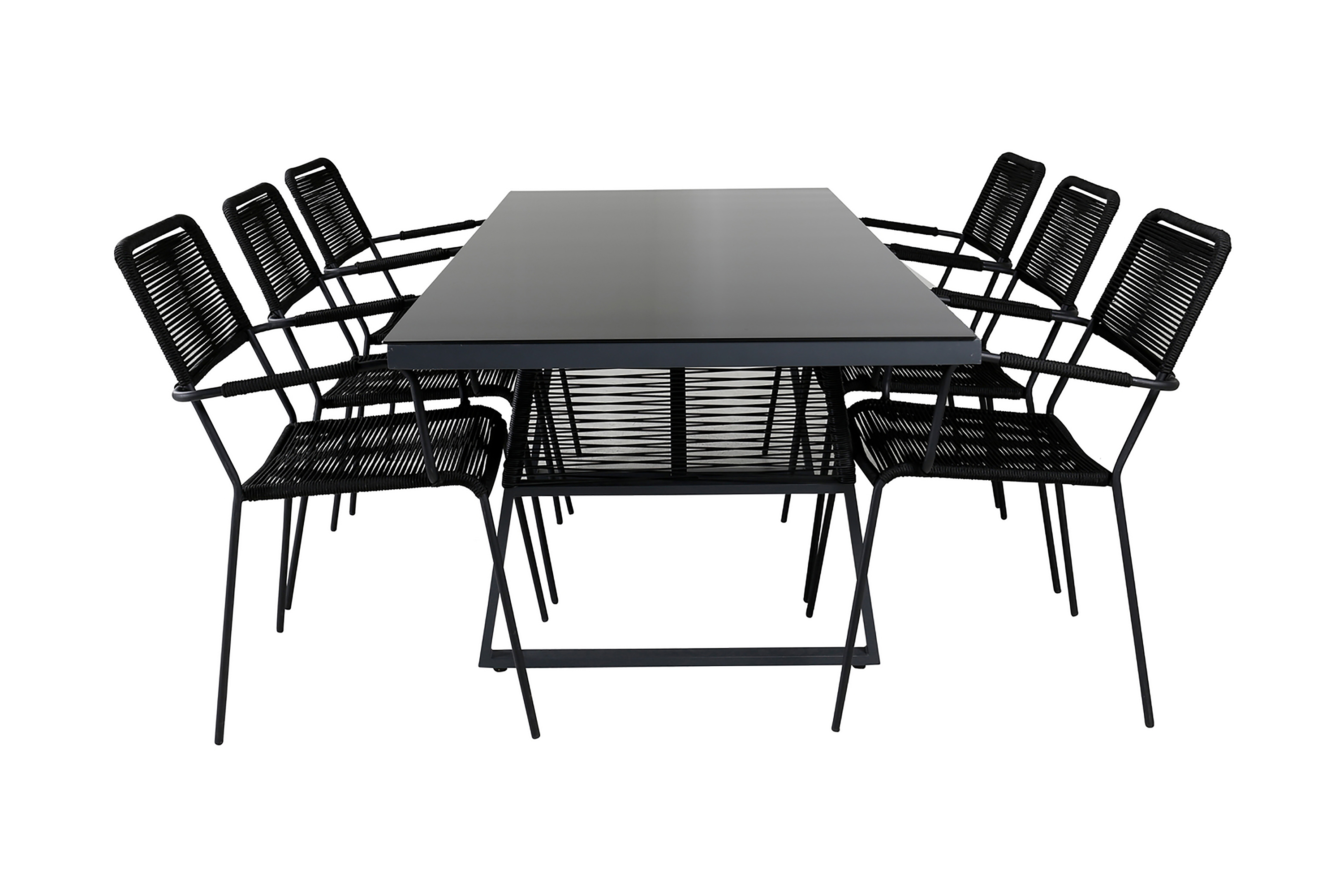 dallas matgrupp utomhus 193cm + 6 lindos karmstolar - svart