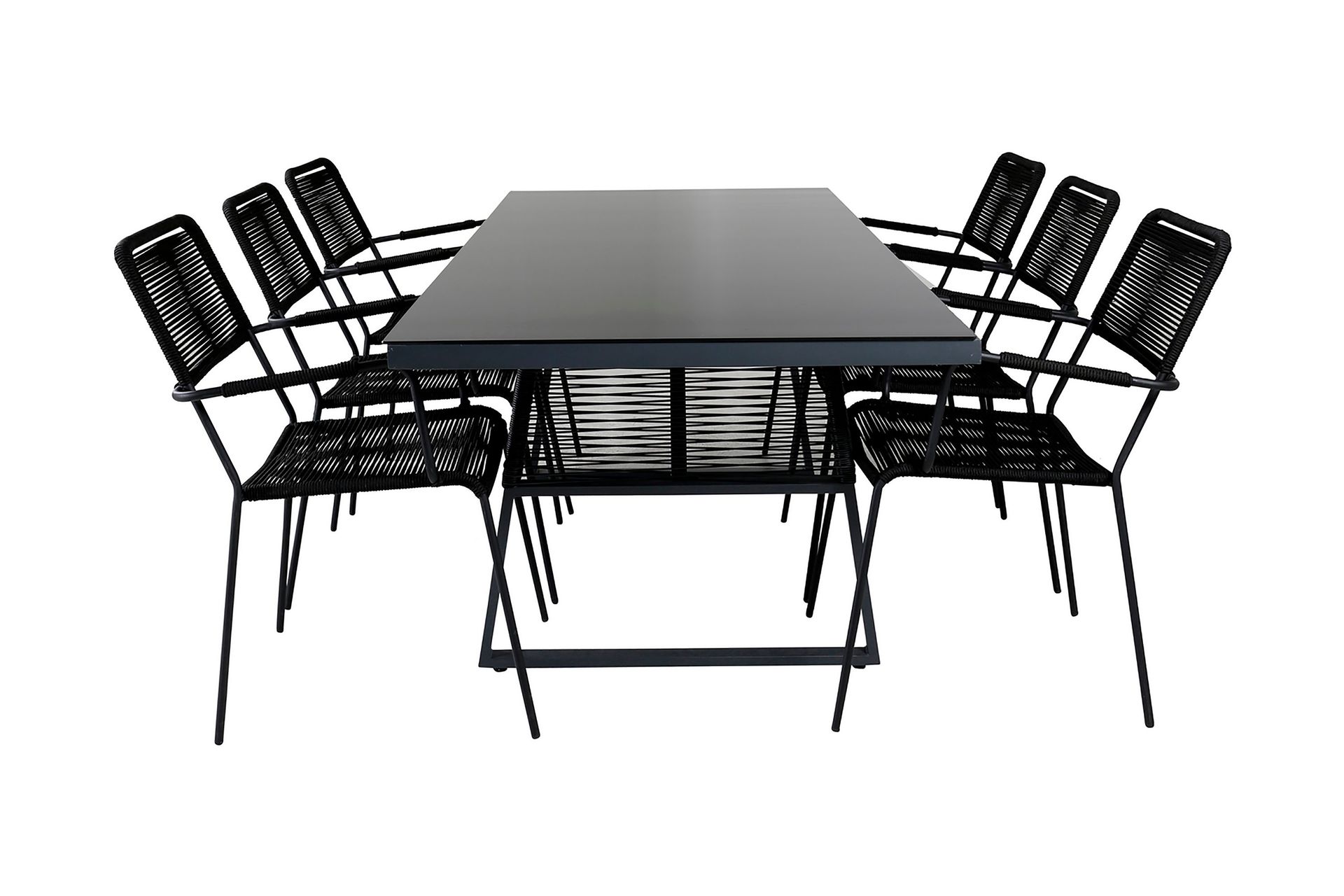 Dallas Matgrupp Utomhus 193cm + 6 Lindos Karmstolar - Svart