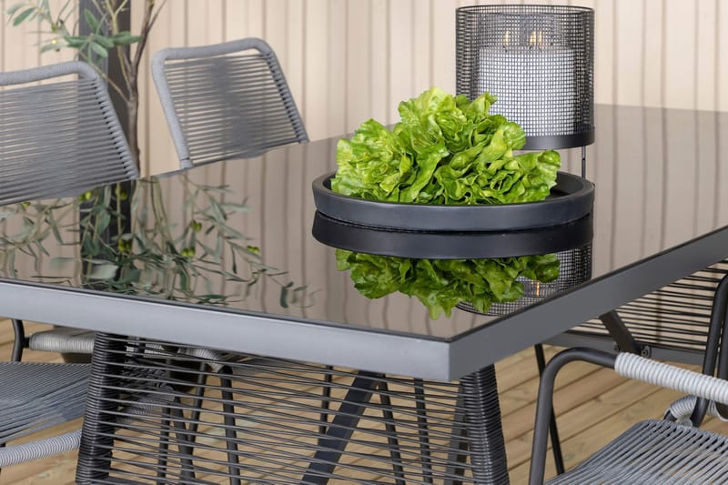 Dallas Matgrupp Utomhus 193cm + 6 Lindos Karmstolar - Svart/Grå - Utemöbler - Utegrupp - Matgrupper utomhus