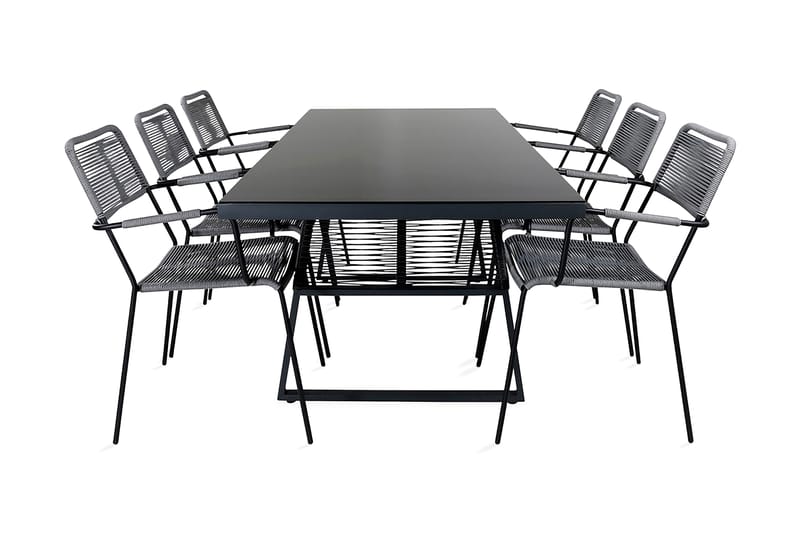 Dallas Matgrupp Utomhus 193cm + 6 Lindos Karmstolar - Svart/Grå - Utemöbler - Utegrupp - Matgrupper utomhus