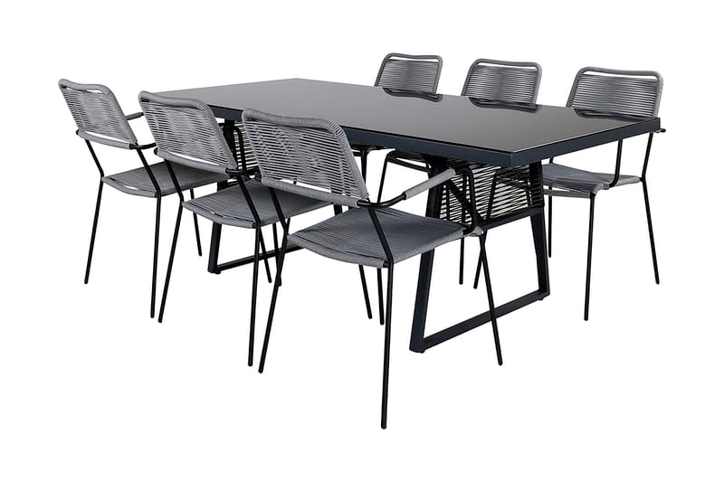Dallas Matgrupp Utomhus 193cm + 6 Lindos Karmstolar - Svart/Grå - Utemöbler - Utegrupp - Matgrupper utomhus