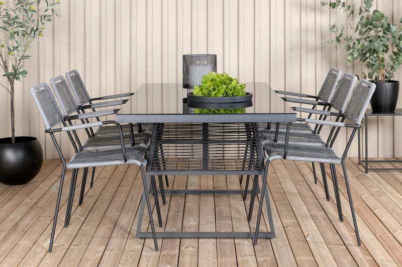 Dallas Matgrupp Utomhus 193cm + 6 Lindos Karmstolar - Svart/Grå - Utemöbler - Utegrupp - Matgrupper utomhus