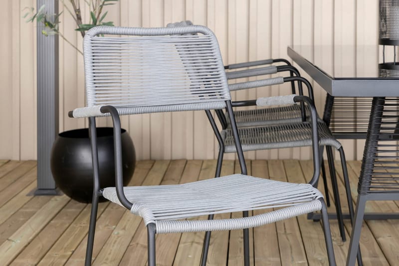 Dallas Matgrupp Utomhus 193cm + 6 Lindos Karmstolar - Svart/Grå - Utemöbler - Utegrupp - Matgrupper utomhus