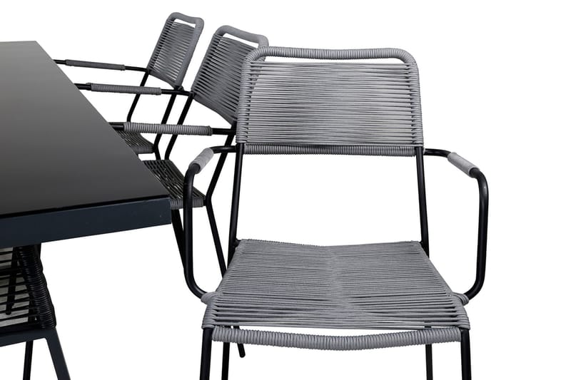 Dallas Matgrupp Utomhus 193cm + 6 Lindos Karmstolar - Svart/Grå - Utemöbler - Utegrupp - Matgrupper utomhus