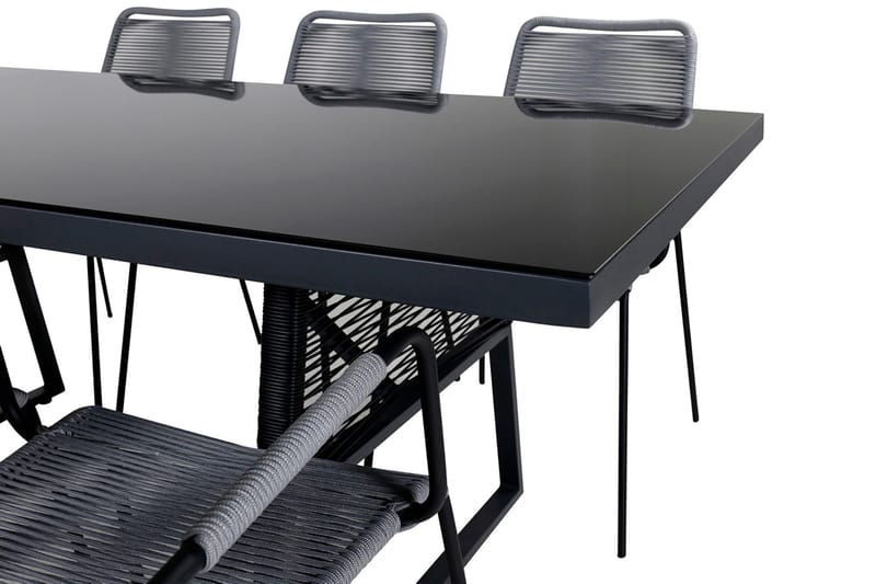 Dallas Matgrupp Utomhus 193cm + 6 Lindos Karmstolar - Svart/Grå - Utemöbler - Utegrupp - Matgrupper utomhus