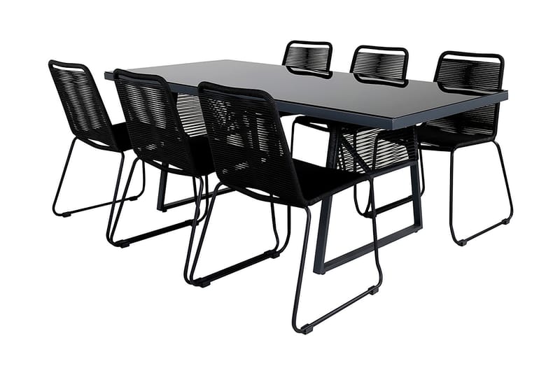 Dallas Matgrupp Utomhus 193cm + 6 Lindos Stapelbara Matstolar - Svart/Grå - Utemöbler - Utegrupp - Matgrupper utomhus