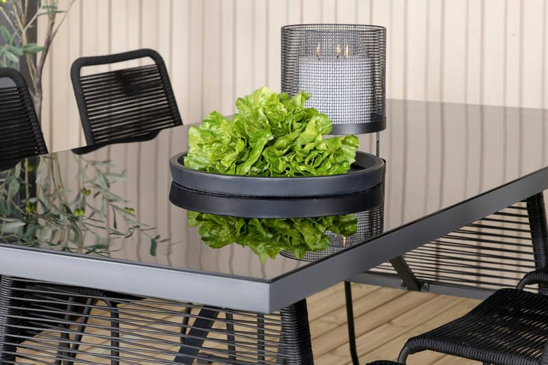 Dallas Matgrupp Utomhus 193cm + 6 Lindos Stapelbara Matstolar - Svart/Grå - Utemöbler - Utegrupp - Matgrupper utomhus