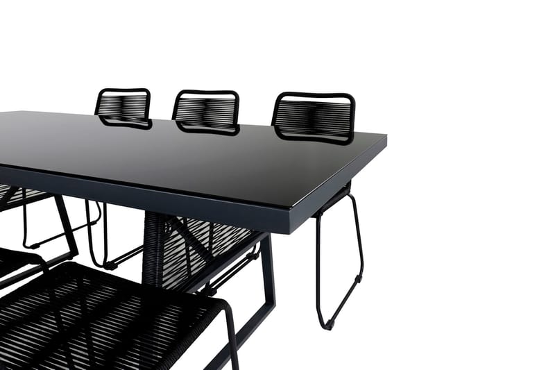 Dallas Matgrupp Utomhus 193cm + 6 Lindos Stapelbara Matstolar - Svart/Grå - Utemöbler - Utegrupp - Matgrupper utomhus