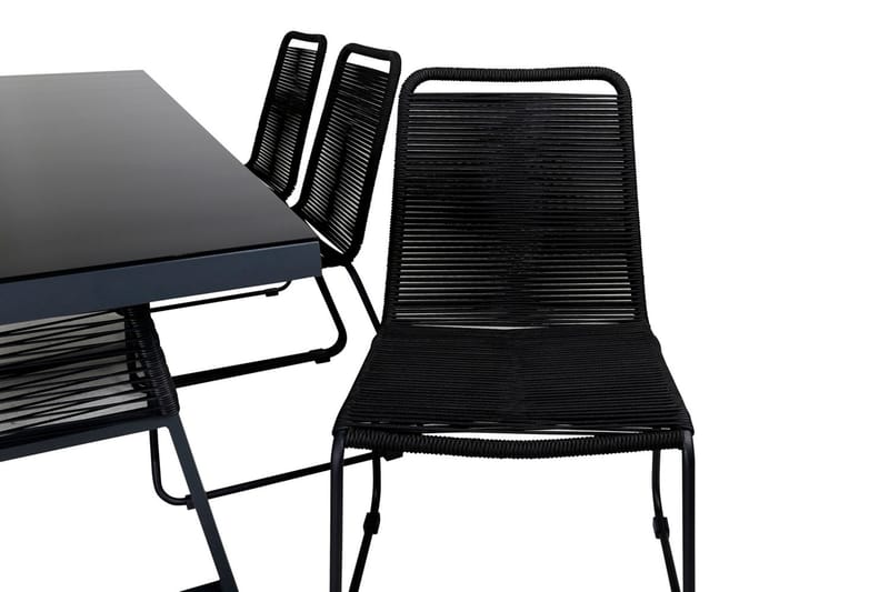 Dallas Matgrupp Utomhus 193cm + 6 Lindos Stapelbara Matstolar - Svart/Grå - Utemöbler - Utegrupp - Matgrupper utomhus