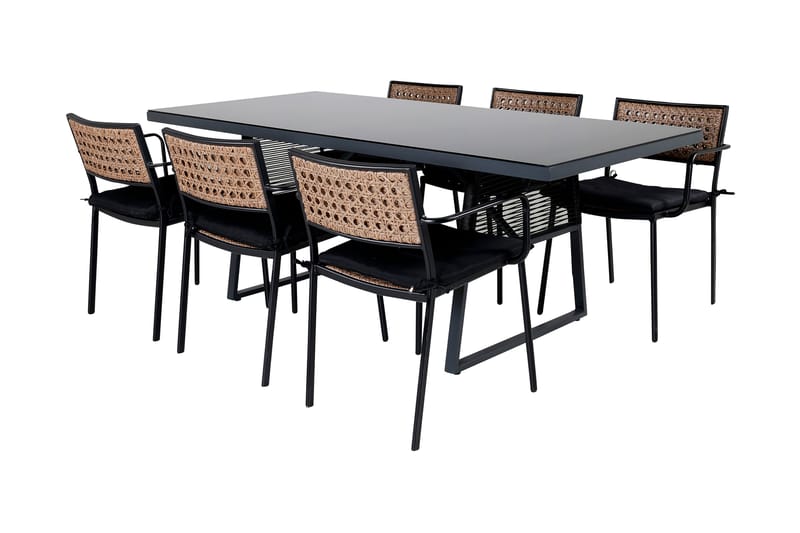 Dallas Matgrupp Utomhus 193cm + 6 Paola Matstolar - Svart - Utemöbler - Utegrupp - Matgrupper utomhus