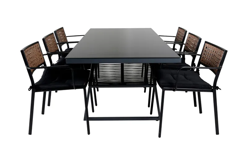 Dallas Matgrupp Utomhus 193cm + 6 Paola Matstolar, Svart