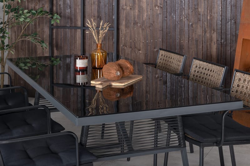 Dallas Matgrupp Utomhus 193cm + 6 Paola Matstolar - Svart - Utemöbler - Utegrupp - Matgrupper utomhus