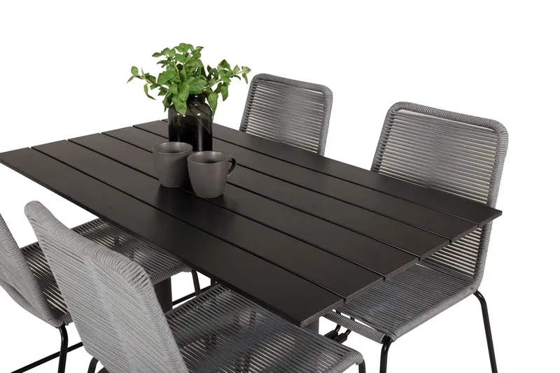 Denver Matgrupp 120 cm + 4 Lindos Matstolar Svart - Svart - Utemöbler - Utegrupp - Matgrupper utomhus