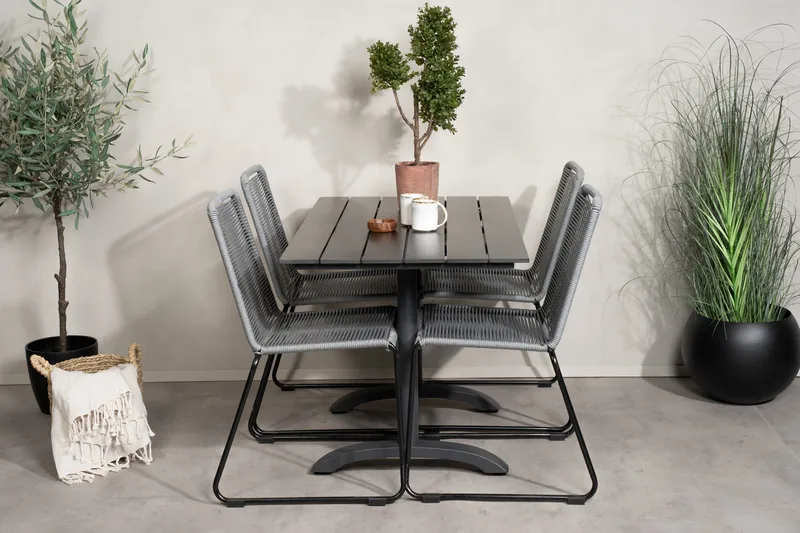 Denver Matgrupp 120 cm + 4 Lindos Matstolar Svart - Svart - Utemöbler - Utegrupp - Matgrupper utomhus