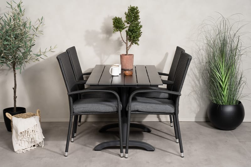 Denver Matgrupp Utomhus 120 cm + 4 Anna Karmstolar - Svart - Utemöbler - Utegrupp - Matgrupper utomhus