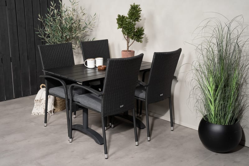 Denver Matgrupp Utomhus 120 cm + 4 Anna Karmstolar - Svart - Utemöbler - Utegrupp - Matgrupper utomhus