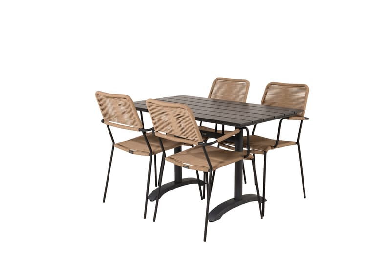 Denver Matgrupp Utomhus 120cm + 4 Lindos Karmstolar Utomhus Svart - Venture Home - Utemöbler - Utegrupp - Matgrupper utomhus