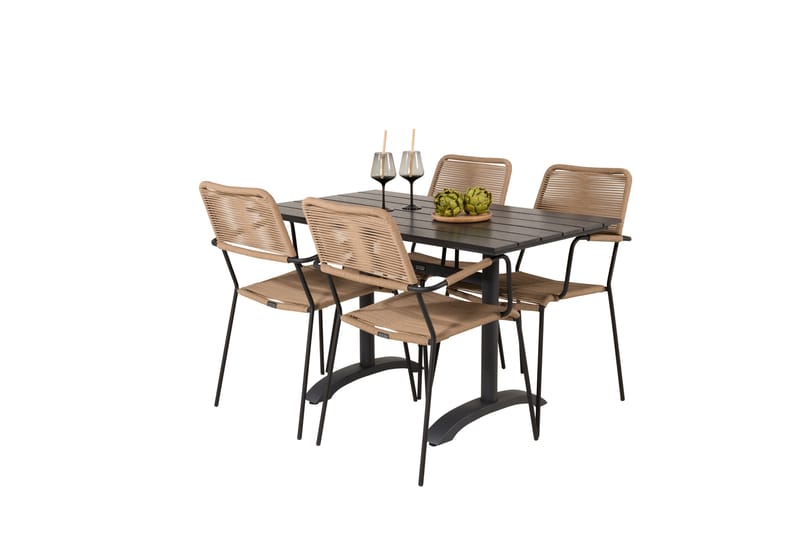 Denver Matgrupp Utomhus 120cm + 4 Lindos Karmstolar Utomhus Svart - Venture Home - Utemöbler - Utegrupp - Matgrupper utomhus