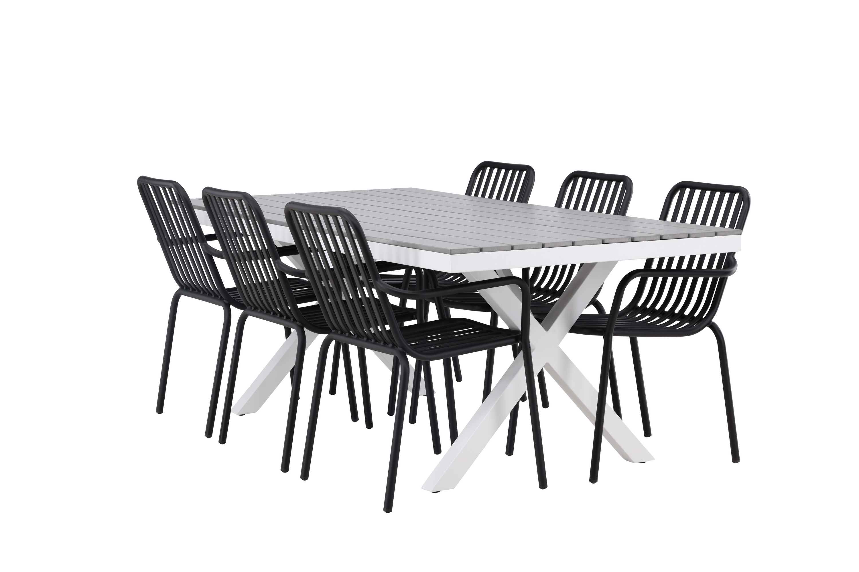 garcia matgrupp utomhus 200 cm + 6 st peking karmstolar - svart/grå