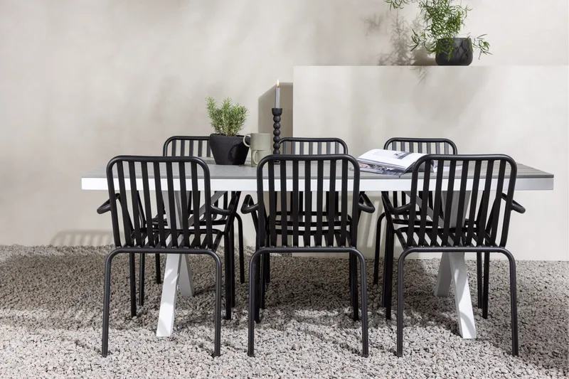 Garcia Matgrupp Utomhus 200 cm + 6 st Peking Karmstolar - Svart/Grå - Utemöbler - Utegrupp - Matgrupper utomhus
