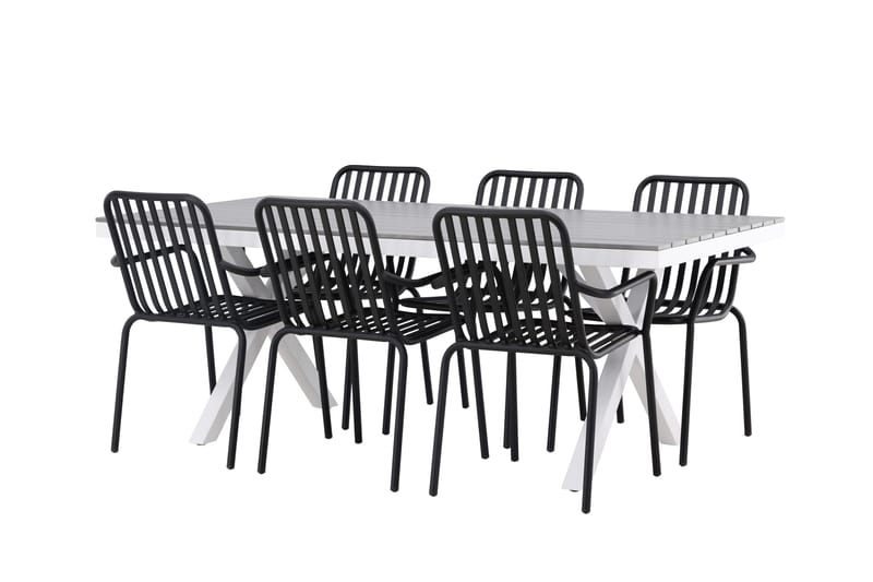 Garcia Matgrupp Utomhus 200 cm + 6 st Peking Karmstolar - Svart/Grå - Utemöbler - Utegrupp - Matgrupper utomhus