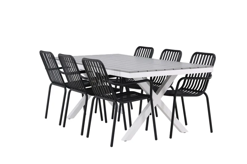 Garcia Matgrupp Utomhus 200 cm + 6 st Peking Karmstolar, Svart/Grå